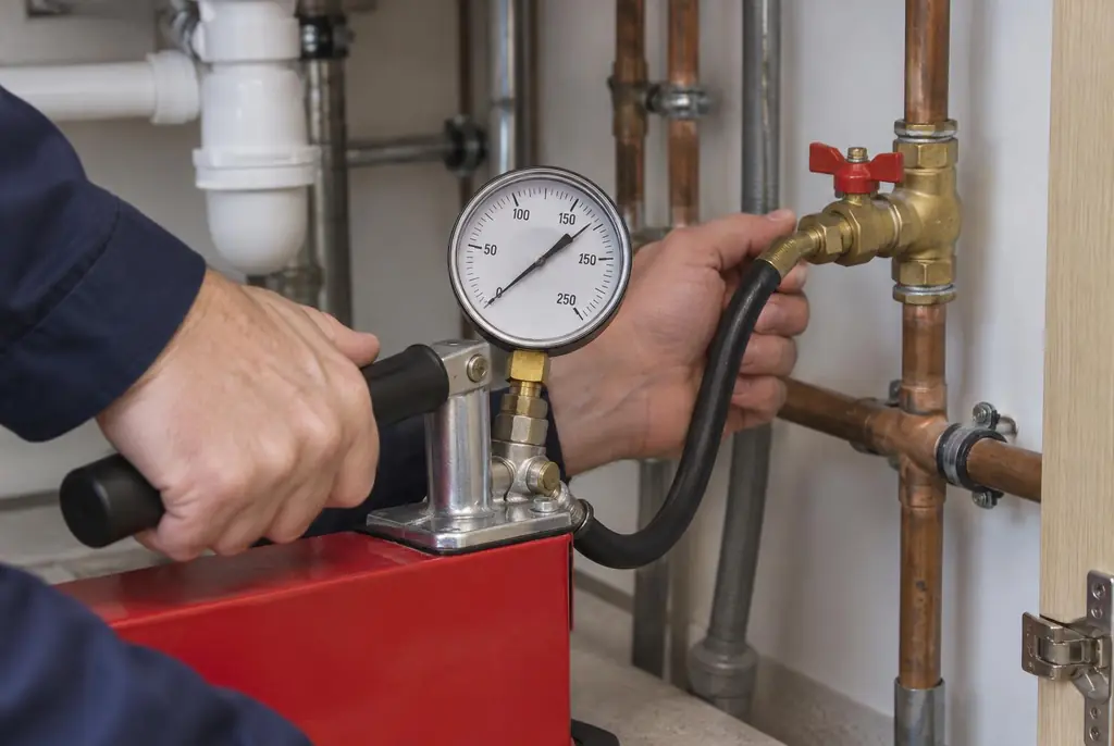 Lekdetectie Tilburg – druktest op een waterleiding met een manometer