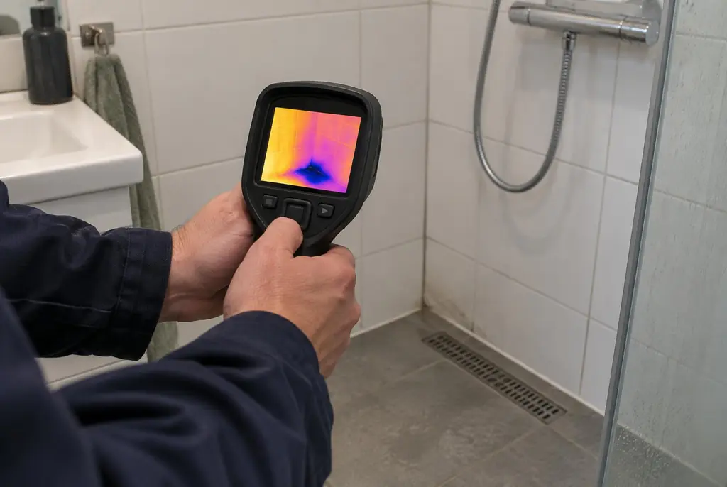 Lekdetectie Tilburg – lekdetectiespecialist met warmtebeeldcamera in een badkamer