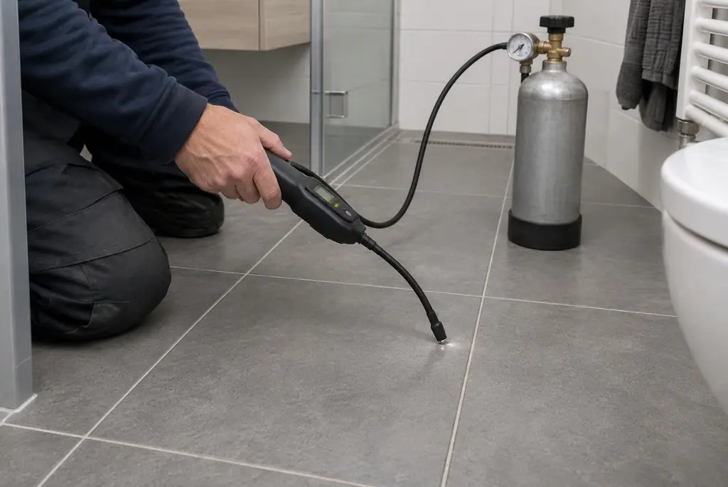 Lekdetectie Tilburg – technicus spoort met tracergas een lekkage op in de vloer