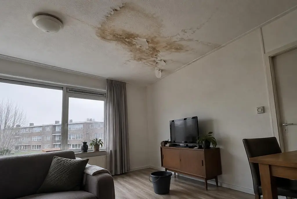 Lekdetectie Tilburg – vochtplek op het plafond onder een badkamer